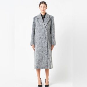 Endless Rose Power Tailored Double Breasted Gray Long Coat Size Large NWT